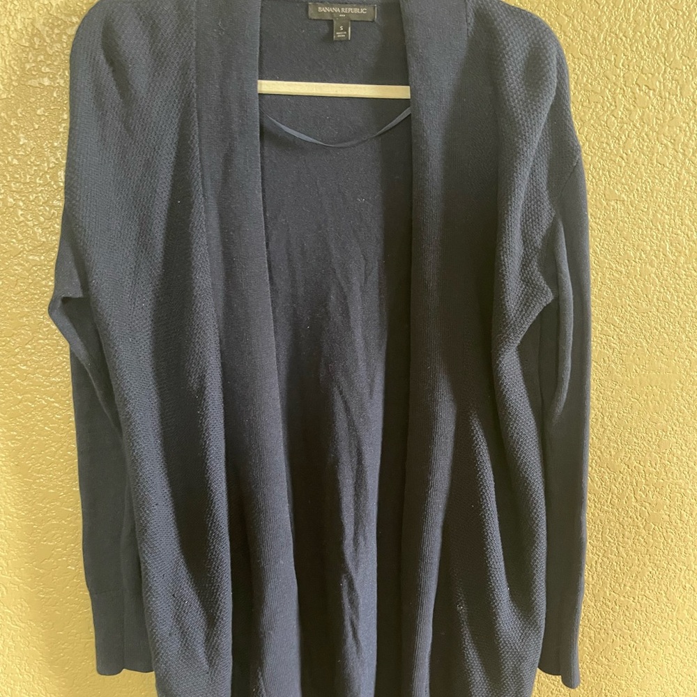 Banana Republic Black Cardigan Sweater Open Front Shawl Collar